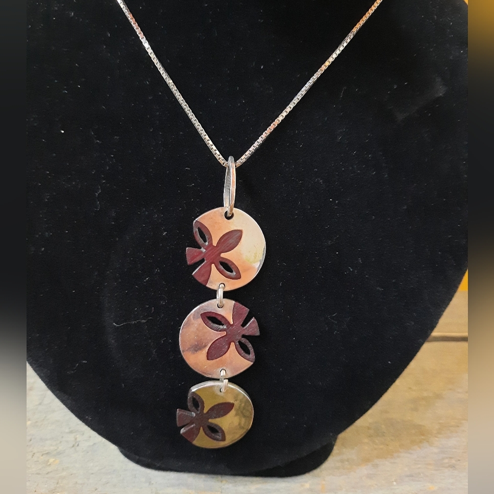 Vintage Sterling Silver and Wood Floral Necklace